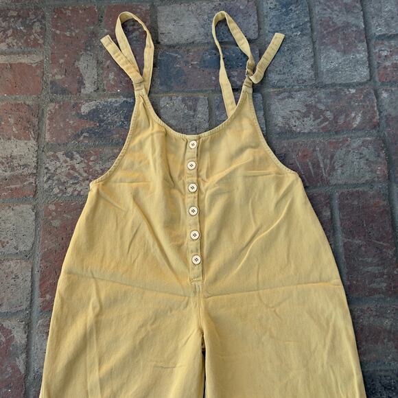 Amuse Society Betina Wide Leg Button Front Yellow Denim Jumpsuit Overalls Size S - Picture 4 of 8